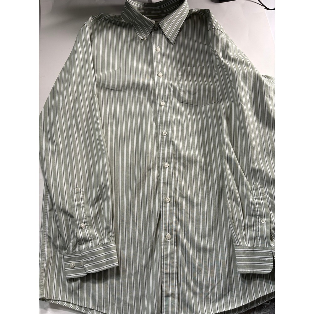 LL Bean Button Up Shirt Men's Large Tall Green Stripe Long Sleeve Cotton L Tall